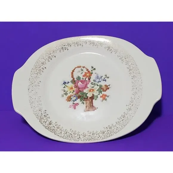 Salem China Company RAREVtg SERVING PLATTER Winner, SD Stamped Embroider Floral - Picture 1 of 9